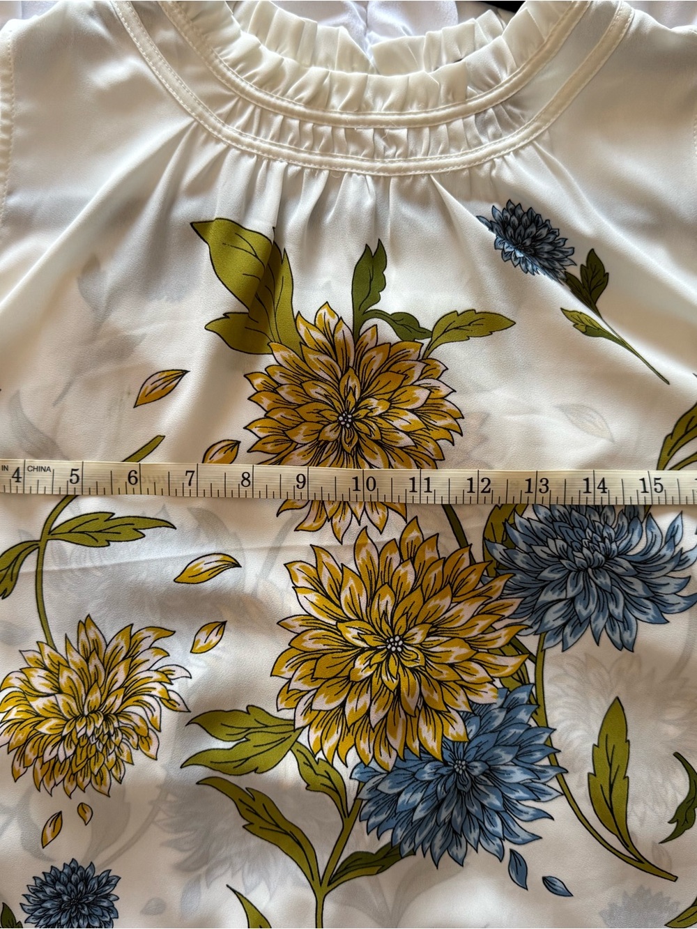 Ann Taylor White Floral Blouse with Yellow & Blue Blooms